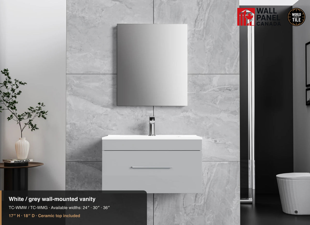 24" White/Grey Wall-Mounted Vanity