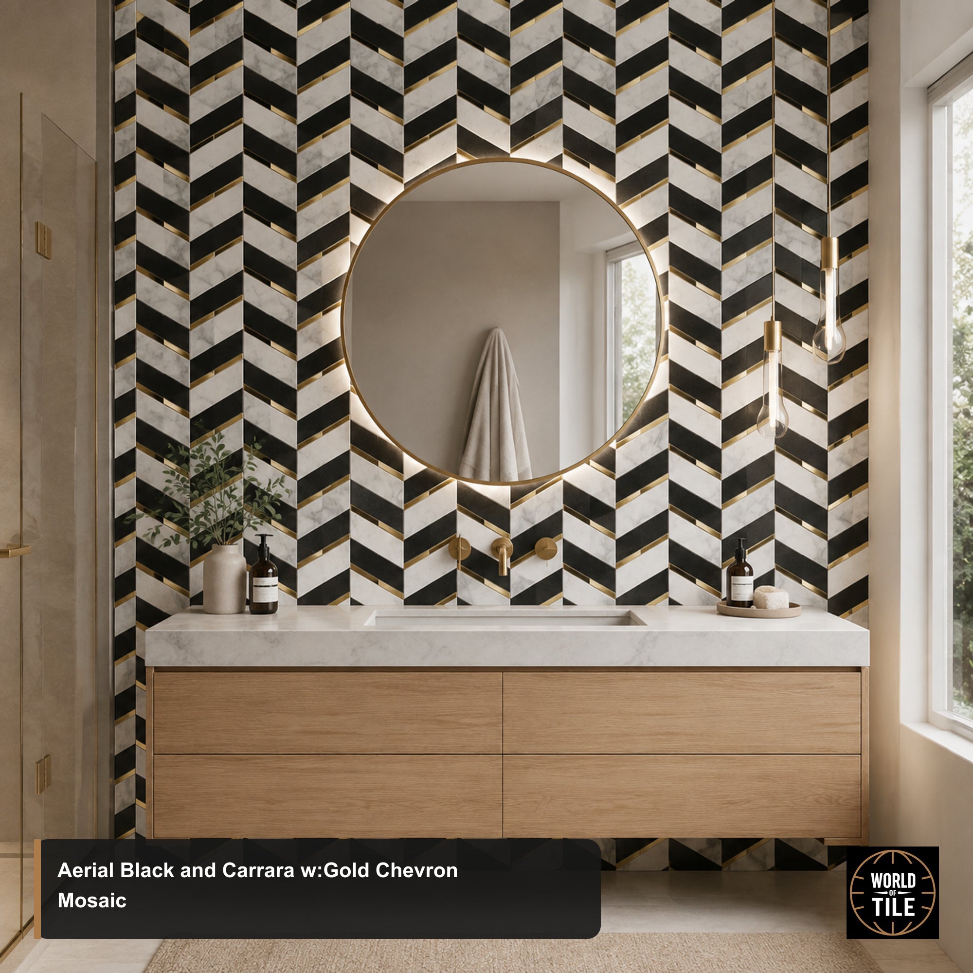Aerial Black & Carrara w/Gold Chevron Mosaic