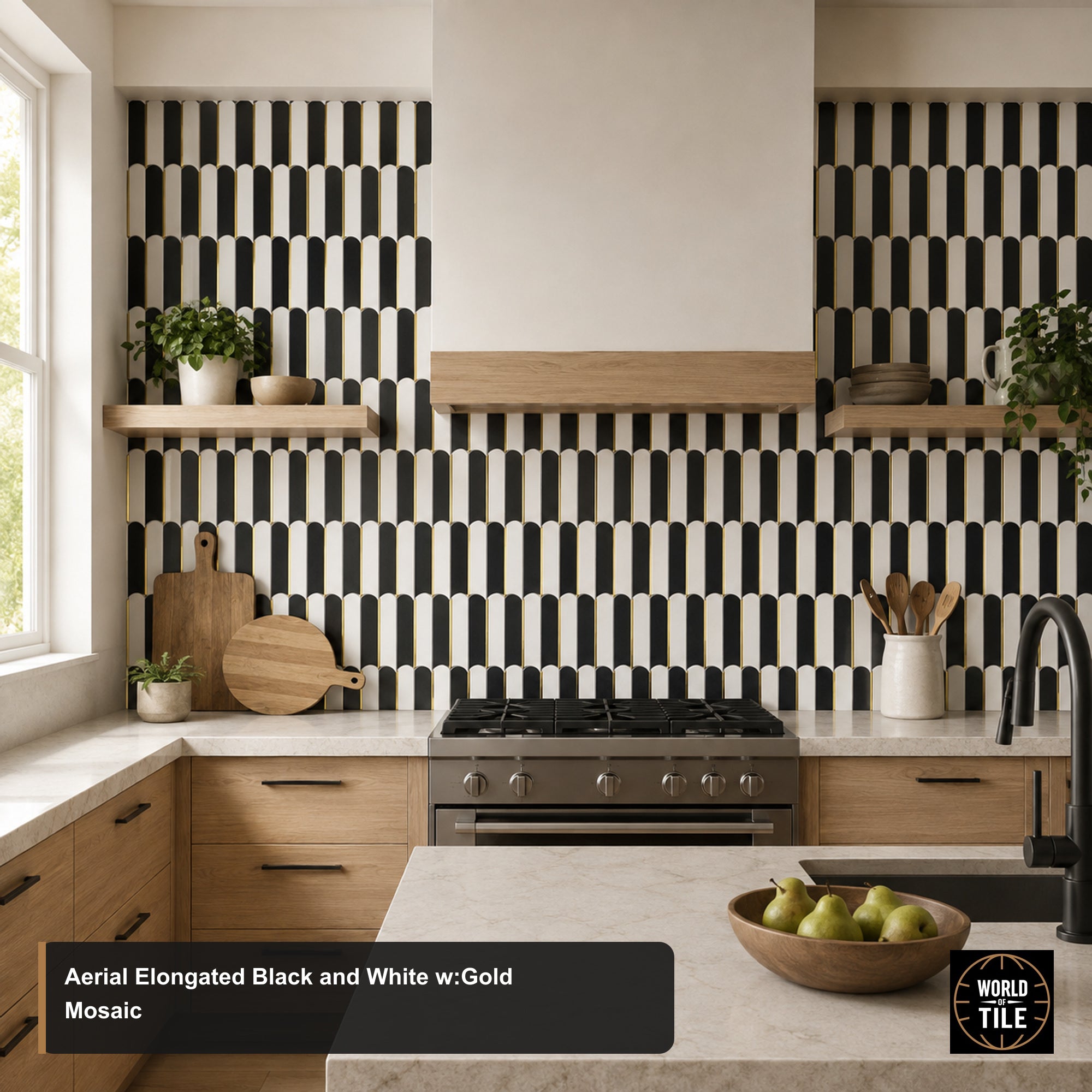 Aerial Elongated Black & White w/Gold Mosaic