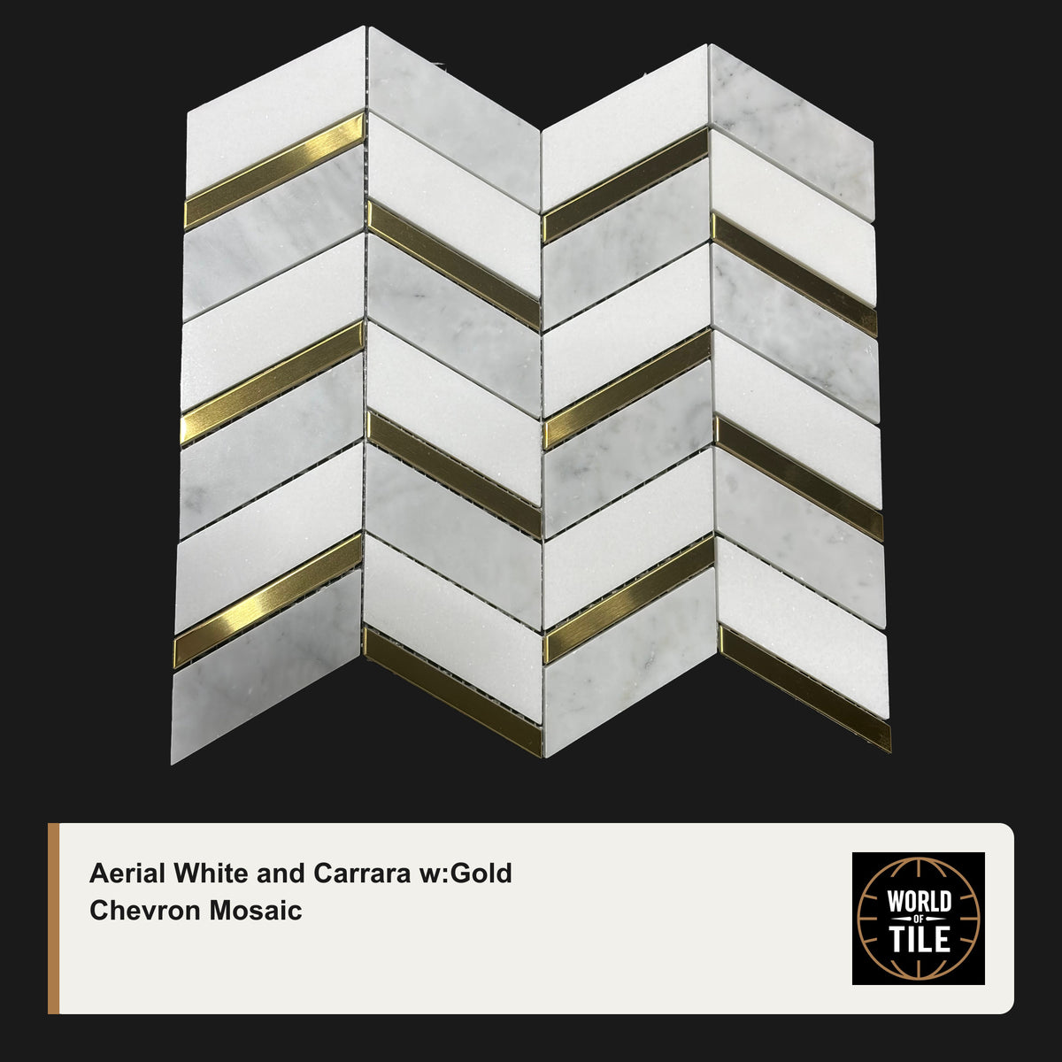 Aerial White & Carrara w/Gold Chevron Mosaic