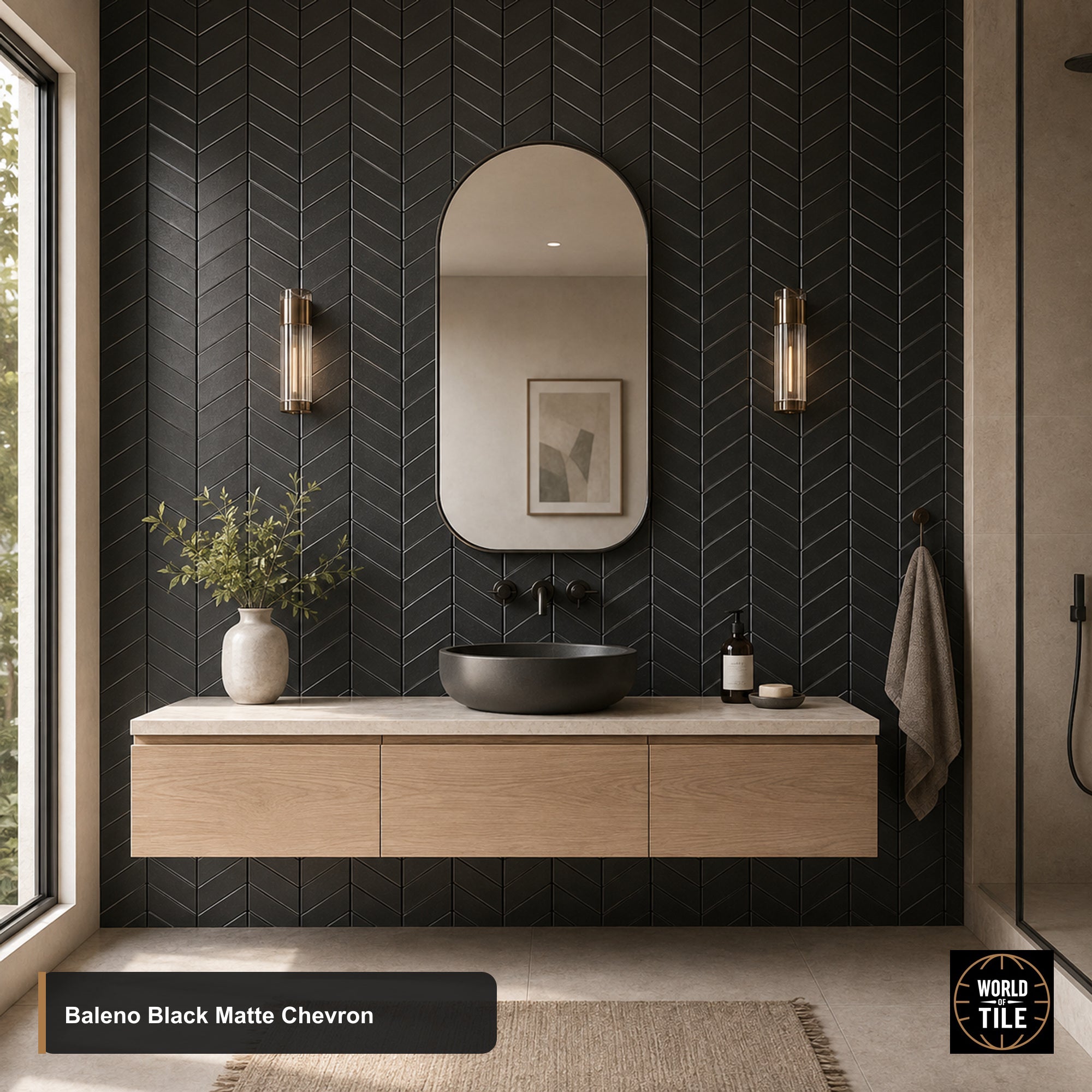 Baleno Black Chevron Mosaic - Matte