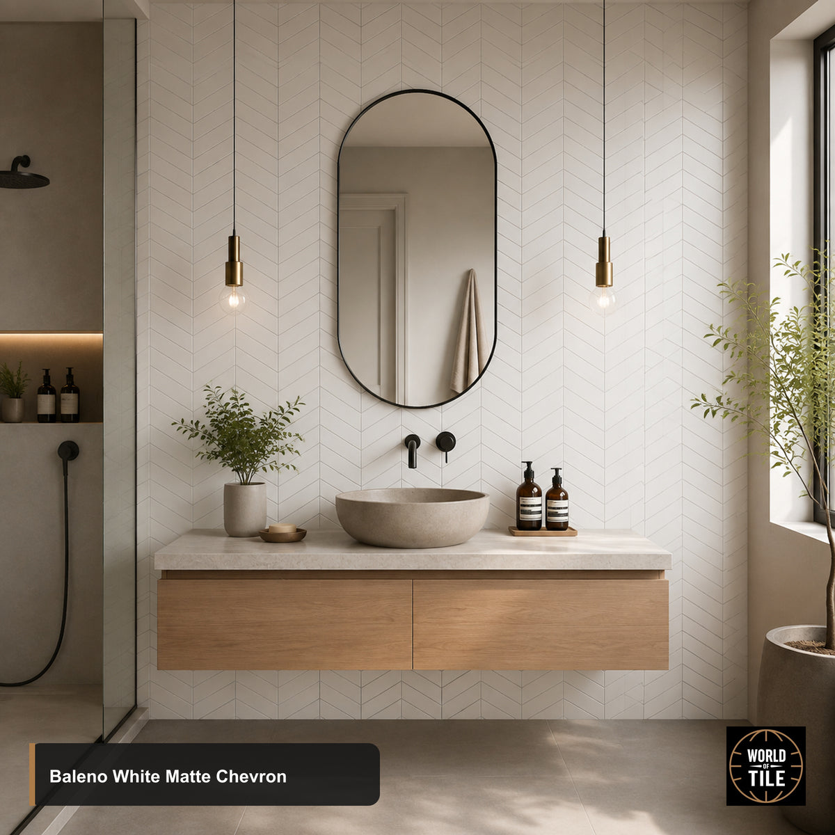 Baleno White Chevron Mosaic - Matte