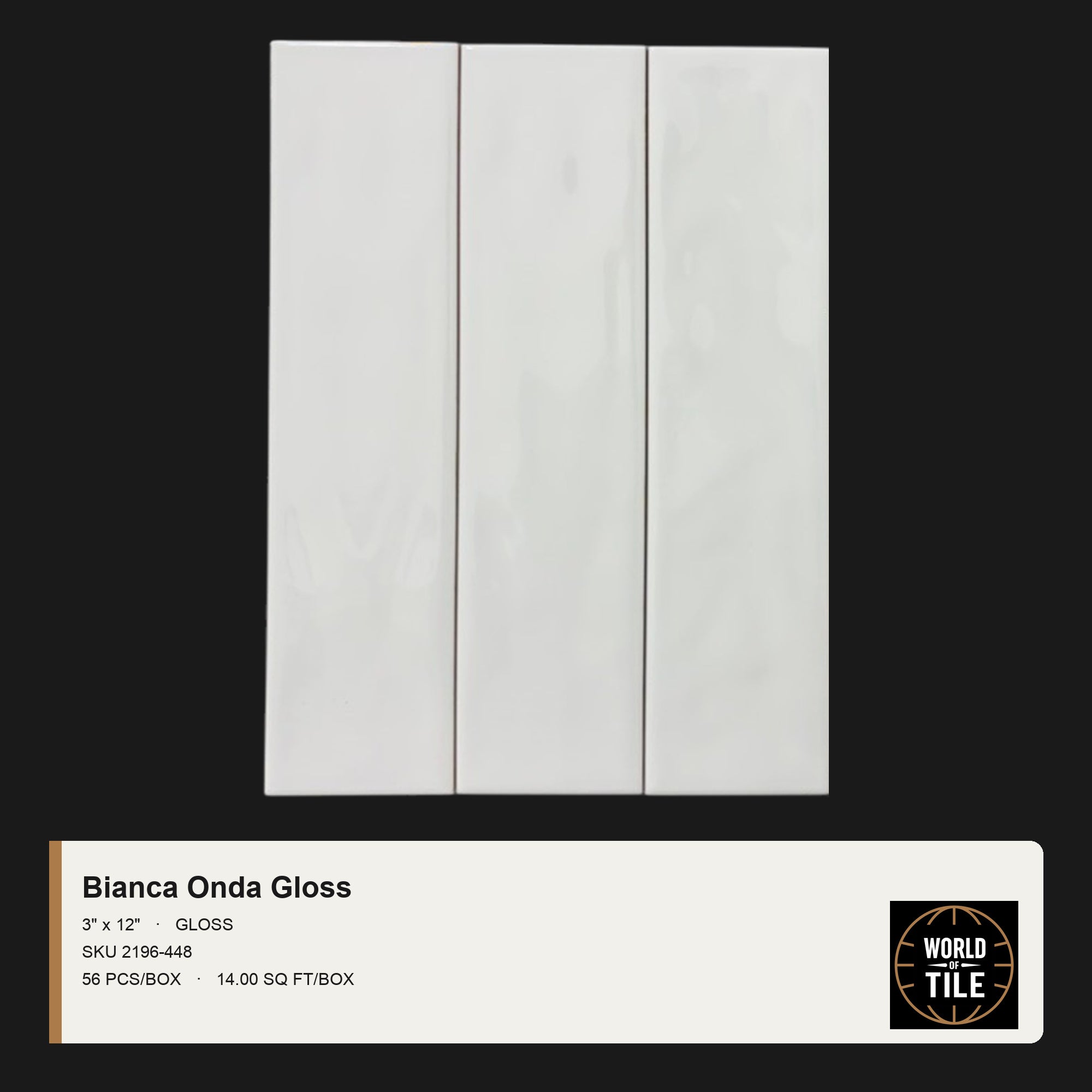 Bianca Onda Gloss 3" x 12" ceramic subway tile