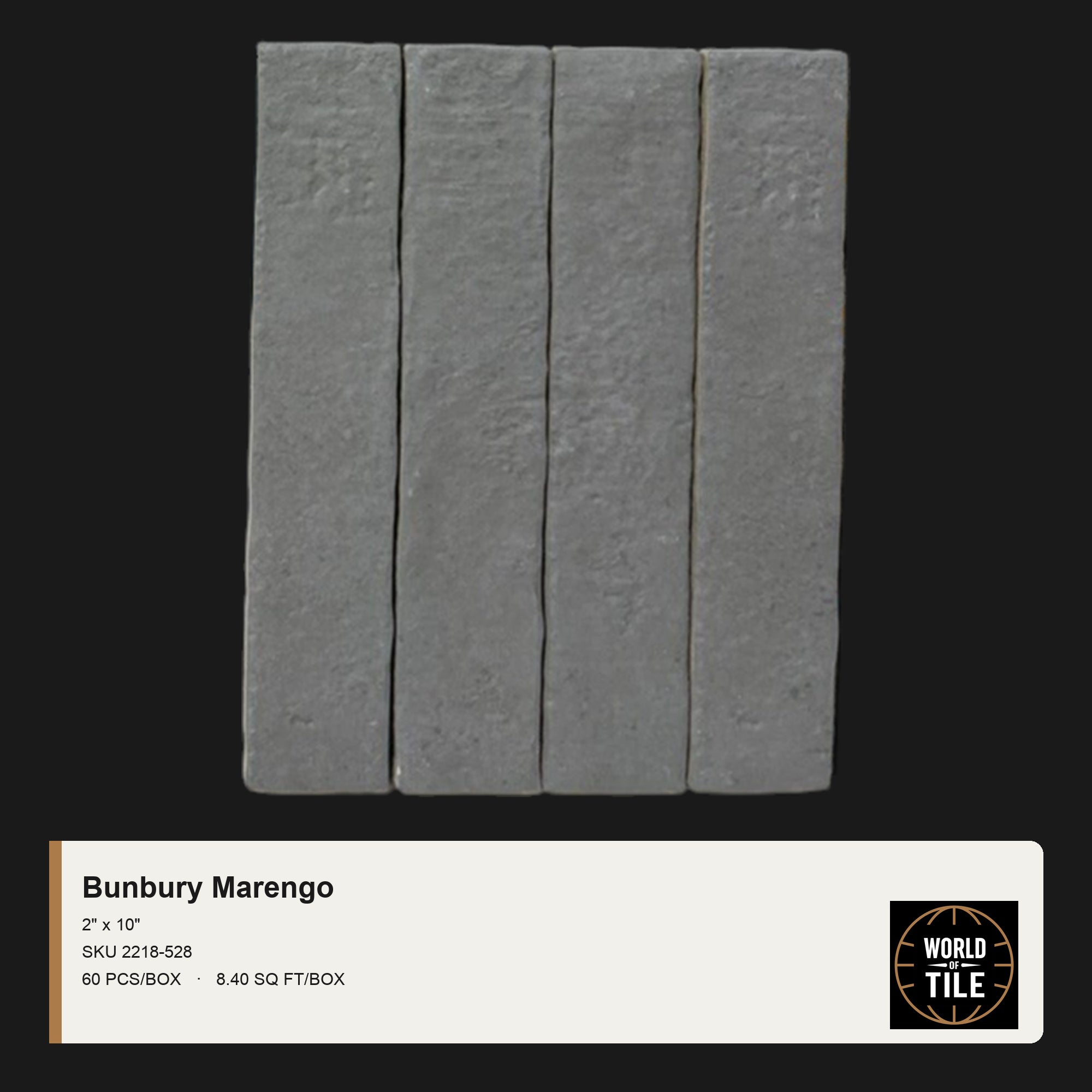Bunbury Marengo 2" x 10" ceramic subway tile