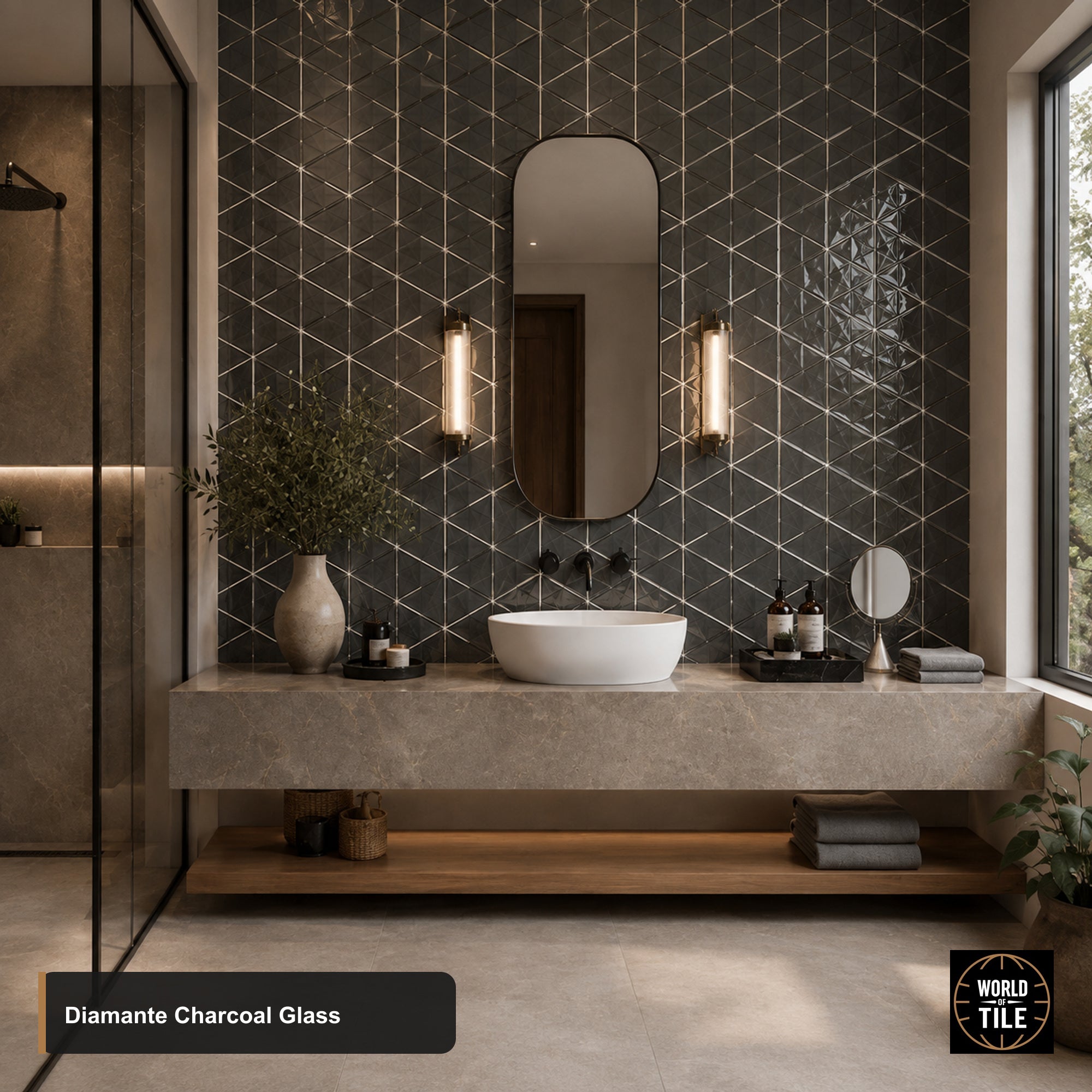 Diamante Charcoal Glass Mosaic