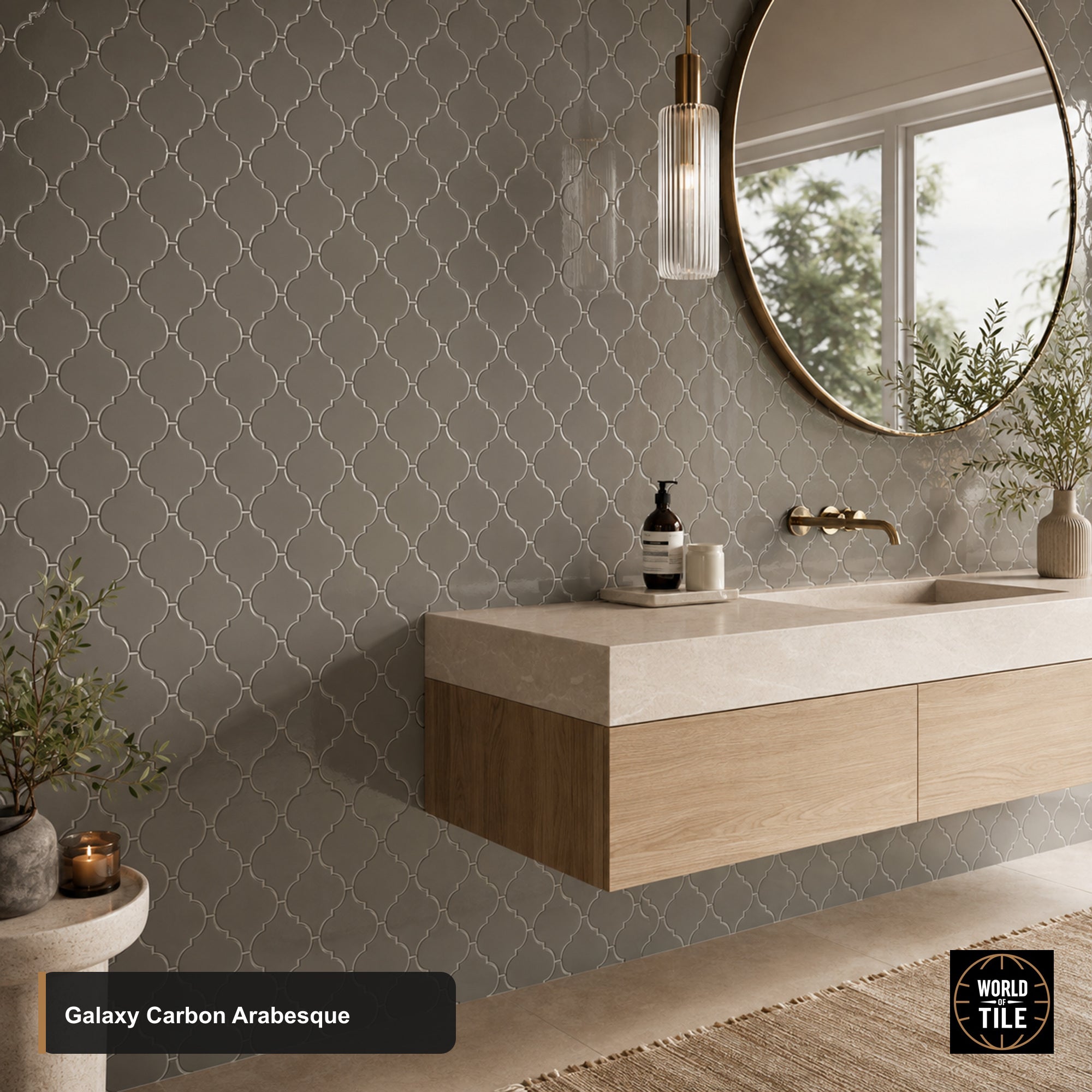 Galaxy Carbon Arabesque 4" Glass Mosaic