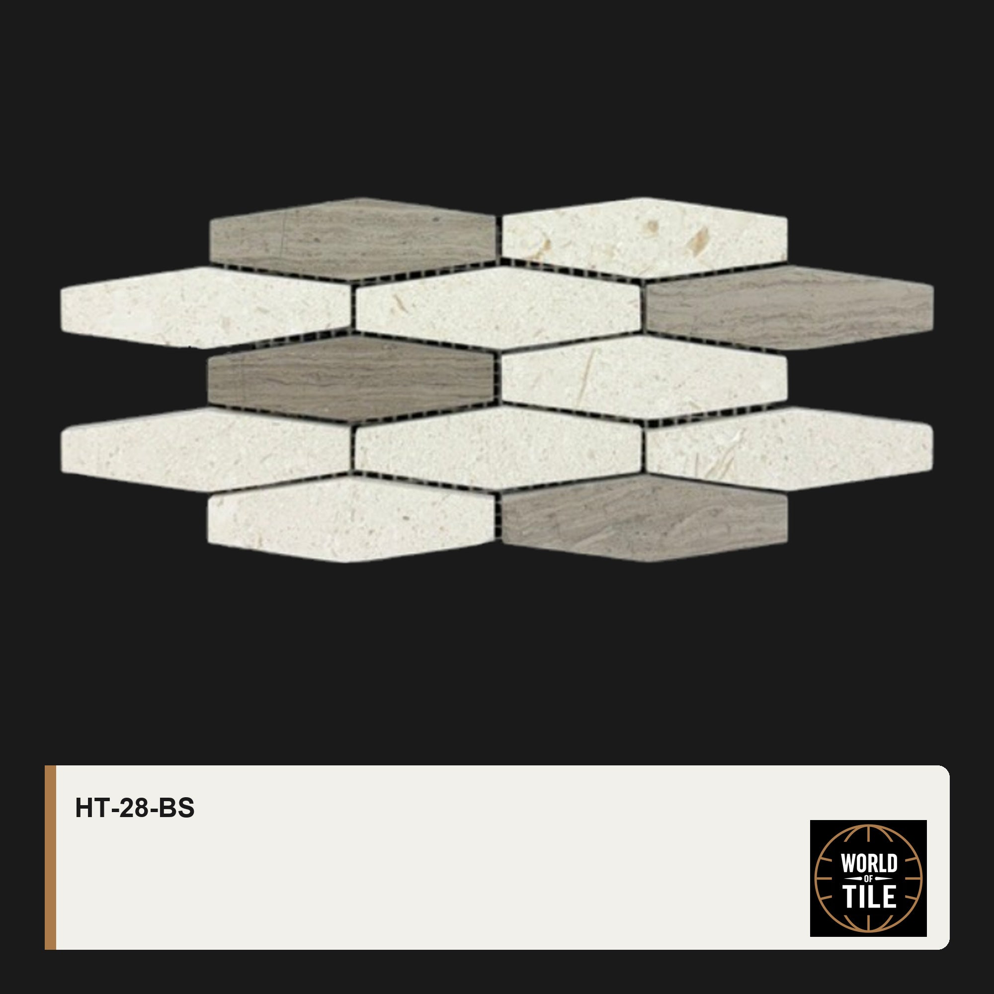 Cream & Grey Elongated Hexagon Stone Mosaic mosaic tile