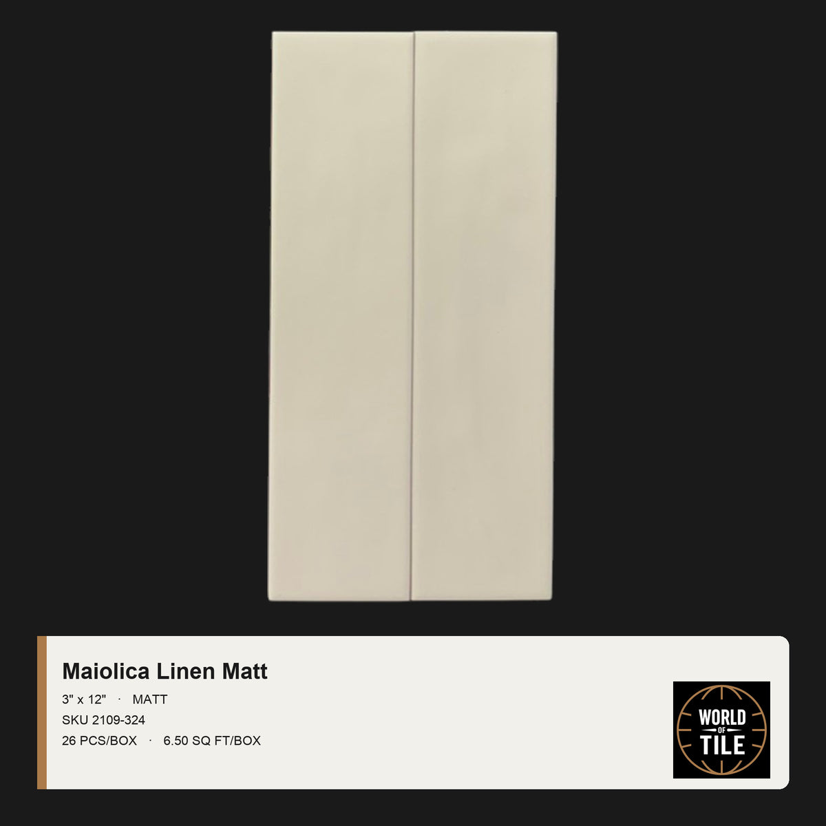Maiolica Linen Matte 3" x 12" ceramic subway tile