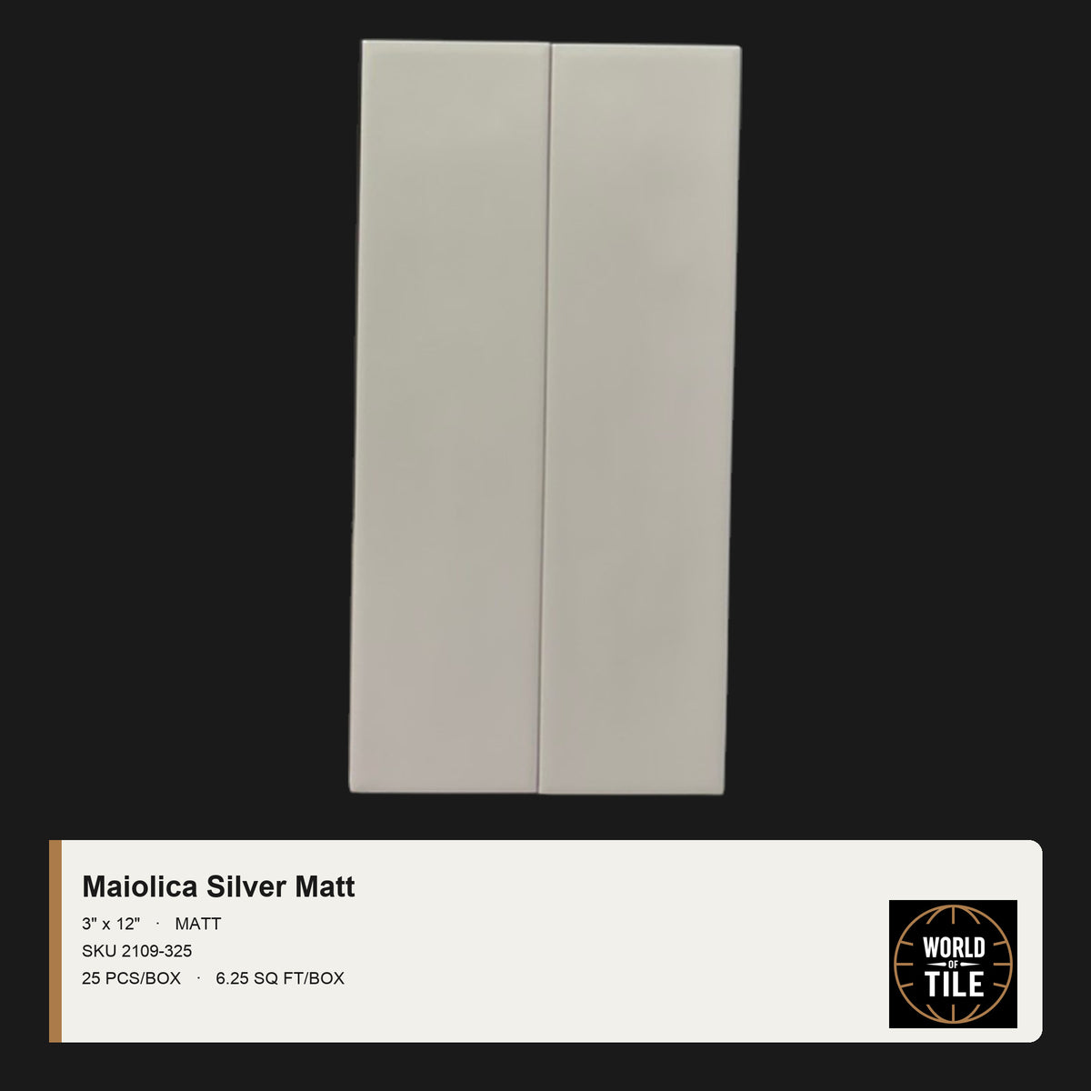 Maiolica Silver Matte 3" x 12" ceramic subway tile