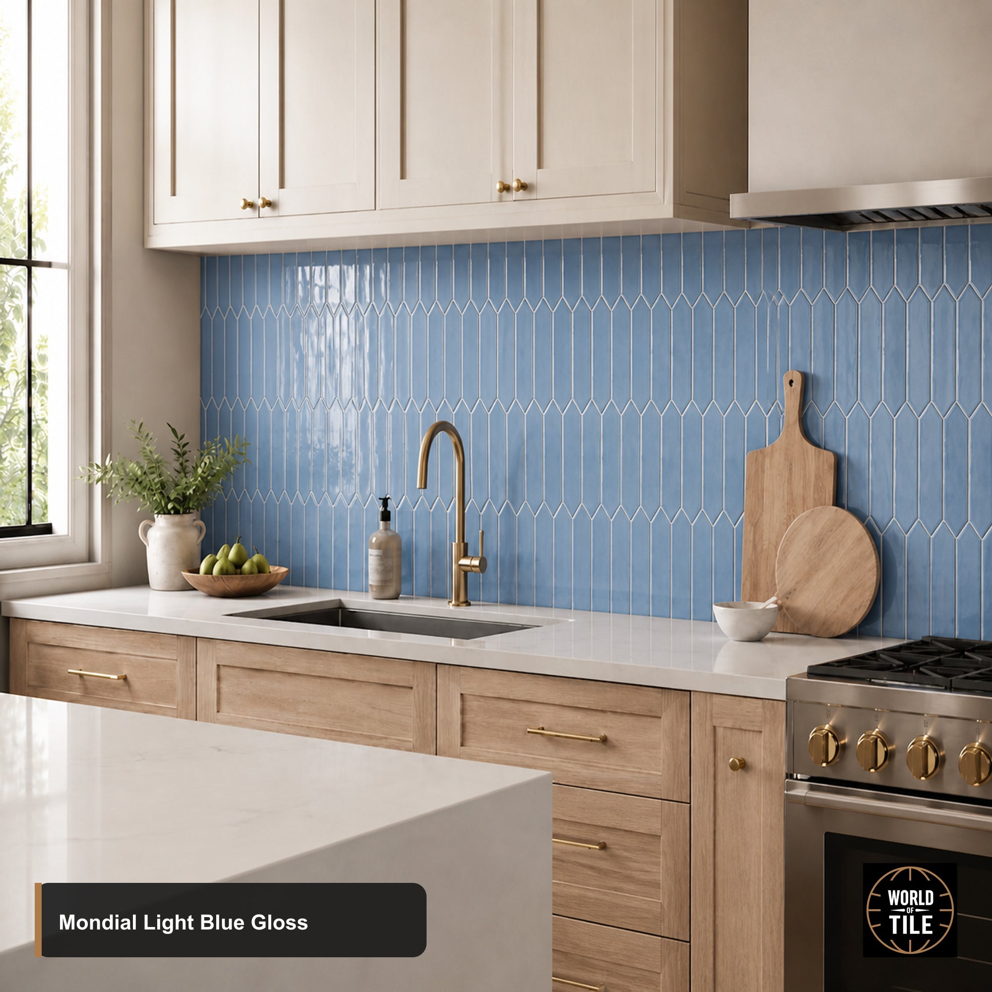 Mondial Light Blue Picket Mosaic - Gloss