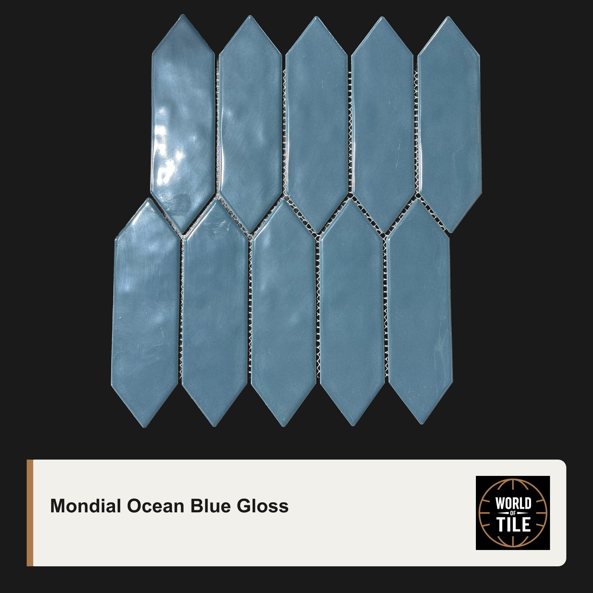 Mondial Ocean Blue Picket Mosaic - Gloss