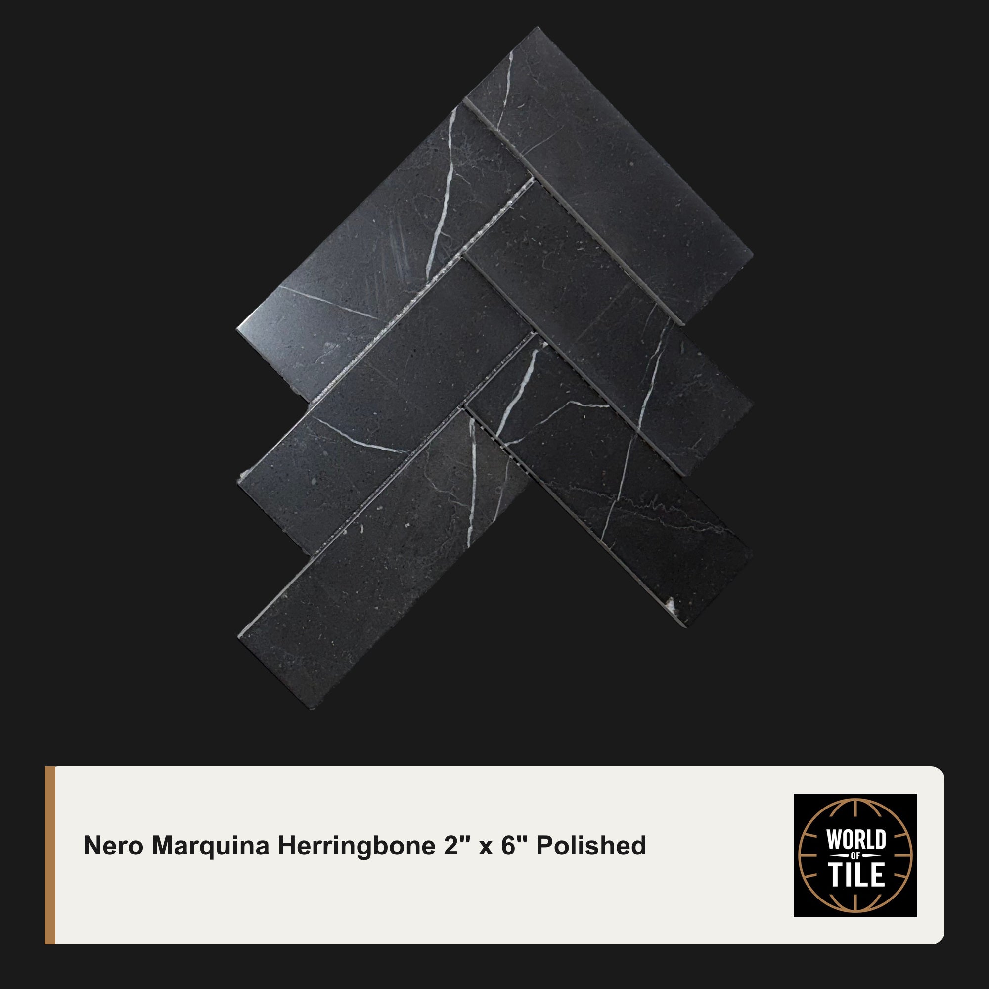 Nero Marquina Herringbone 2"x6" Marble Mosaic