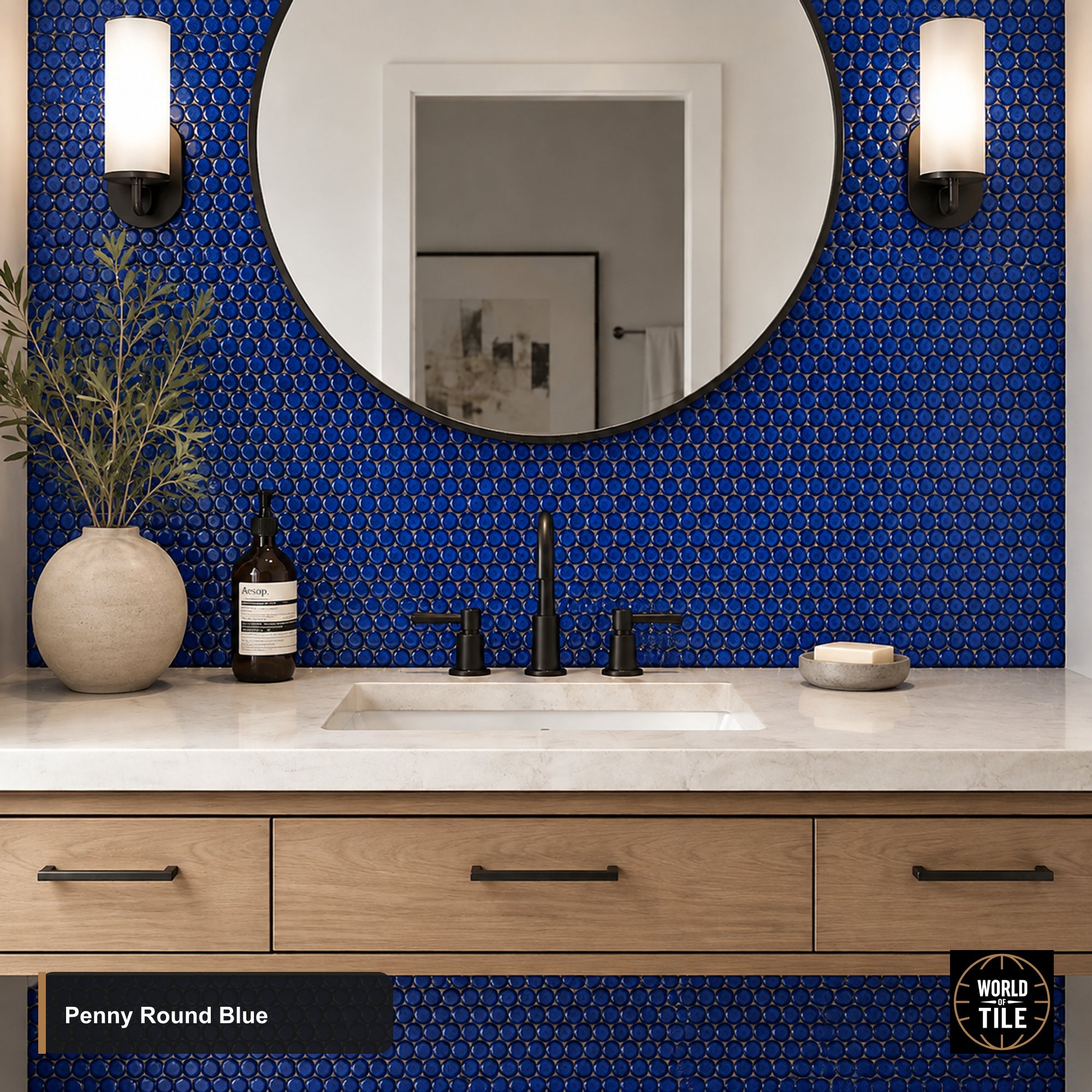 Penny Round Blue 1" Mosaic - Gloss