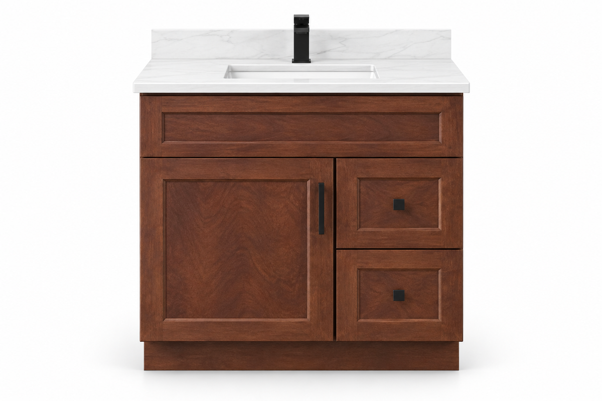 36 inch solid wood vanity, Dark Walnut finish, front hero