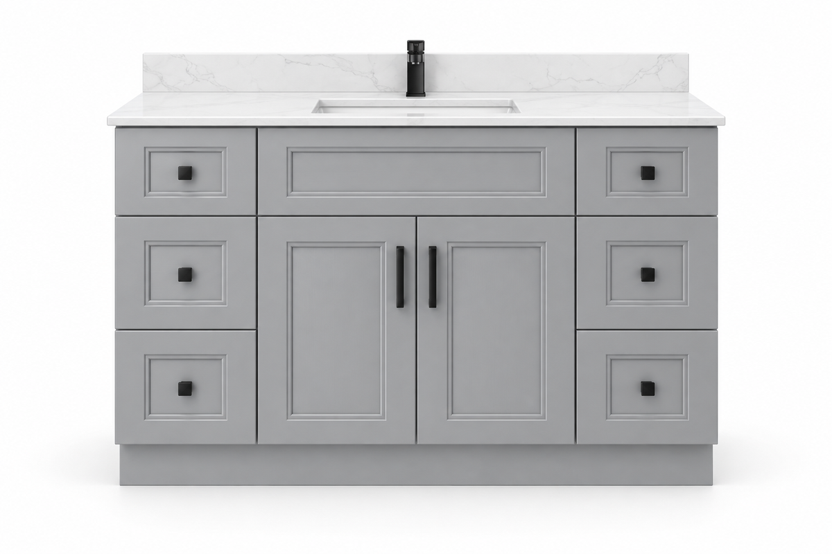 48 inch solid wood vanity, Double Shaker Grey finish, front hero