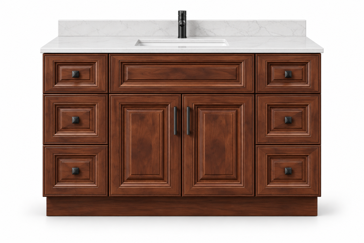 54 inch solid wood vanity, Dark Walnut Classic finish, front hero