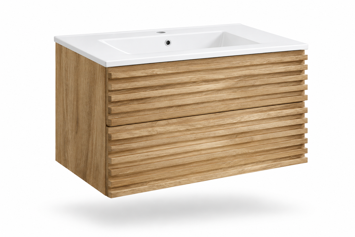 30" Natural Wood Wall-Mounted Vanity
