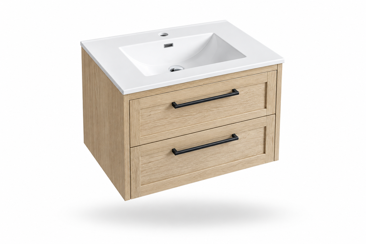 24" Slim Natural Wood Wall-Mounted Vanity