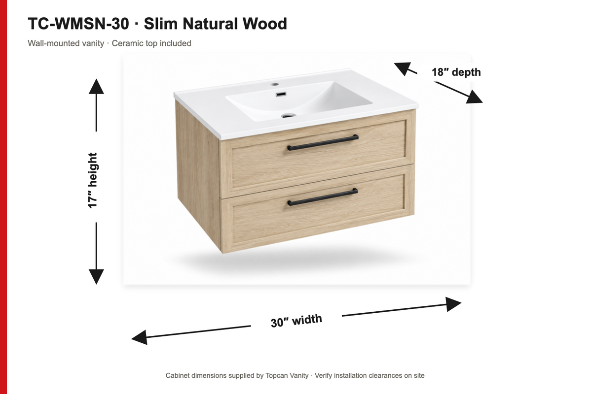 30" Slim Natural Wood Wall-Mounted Vanity