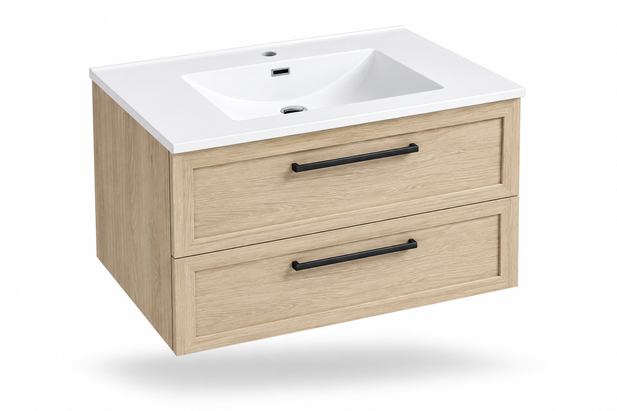 30" Slim Natural Wood Wall-Mounted Vanity