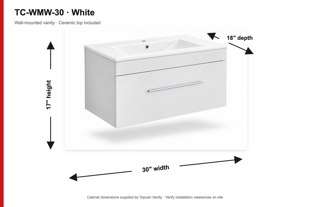 30" White/Grey Wall-Mounted Vanity