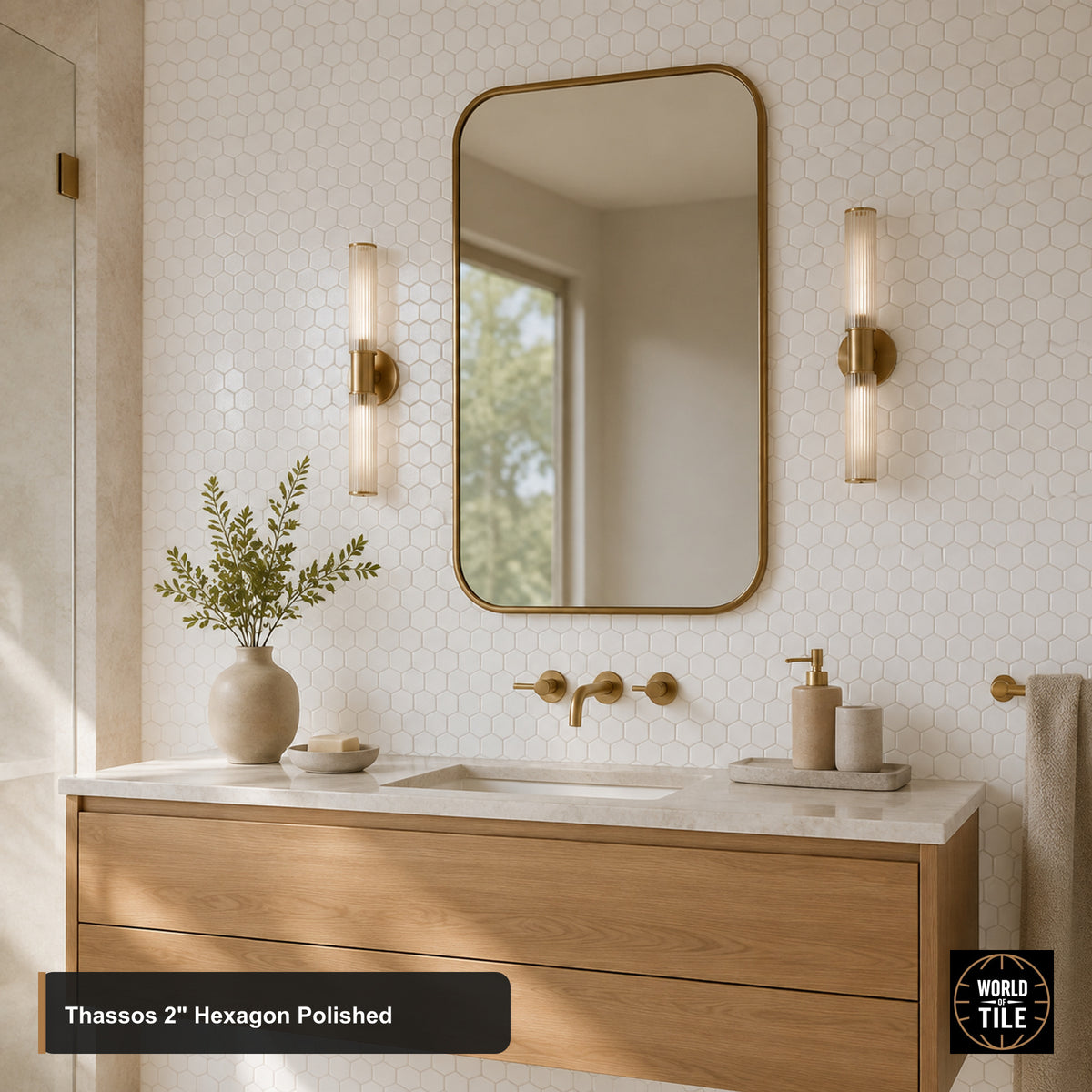Thassos 2" Hexagon Marble Mosaic - Polished