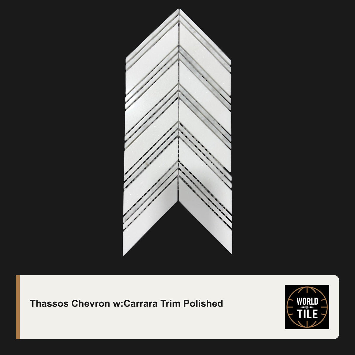 Thassos Chevron w/Carrara Trim Marble Mosaic - Polished