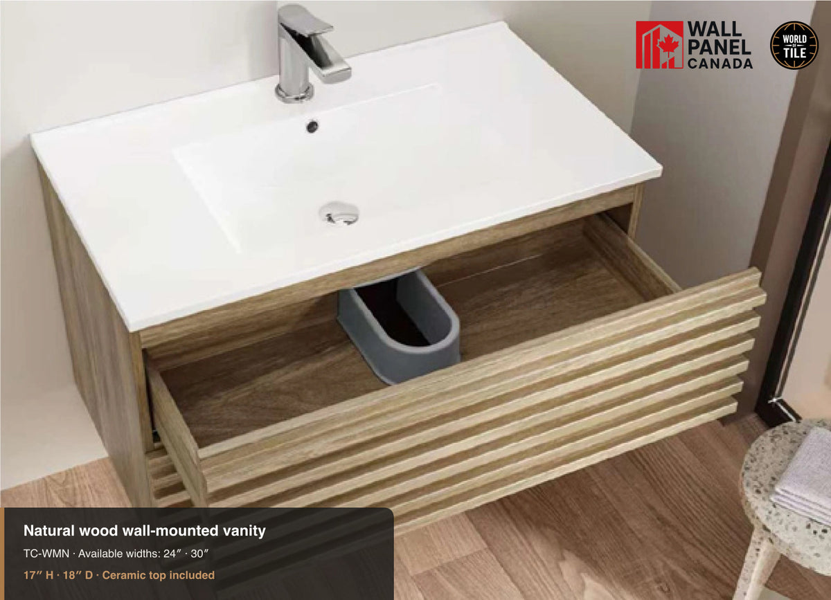 24" Natural Wood Wall-Mounted Vanity