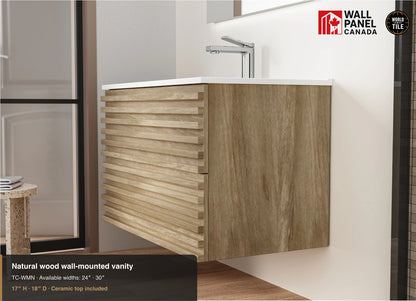 24" Natural Wood Wall-Mounted Vanity