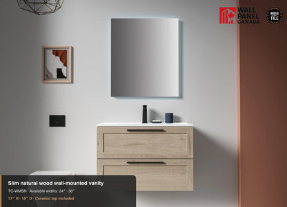 30" Slim Natural Wood Wall-Mounted Vanity