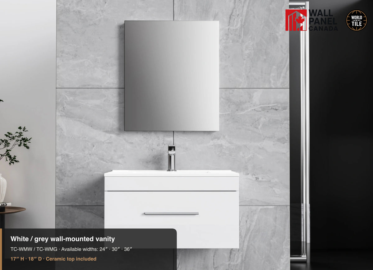 30" White/Grey Wall-Mounted Vanity