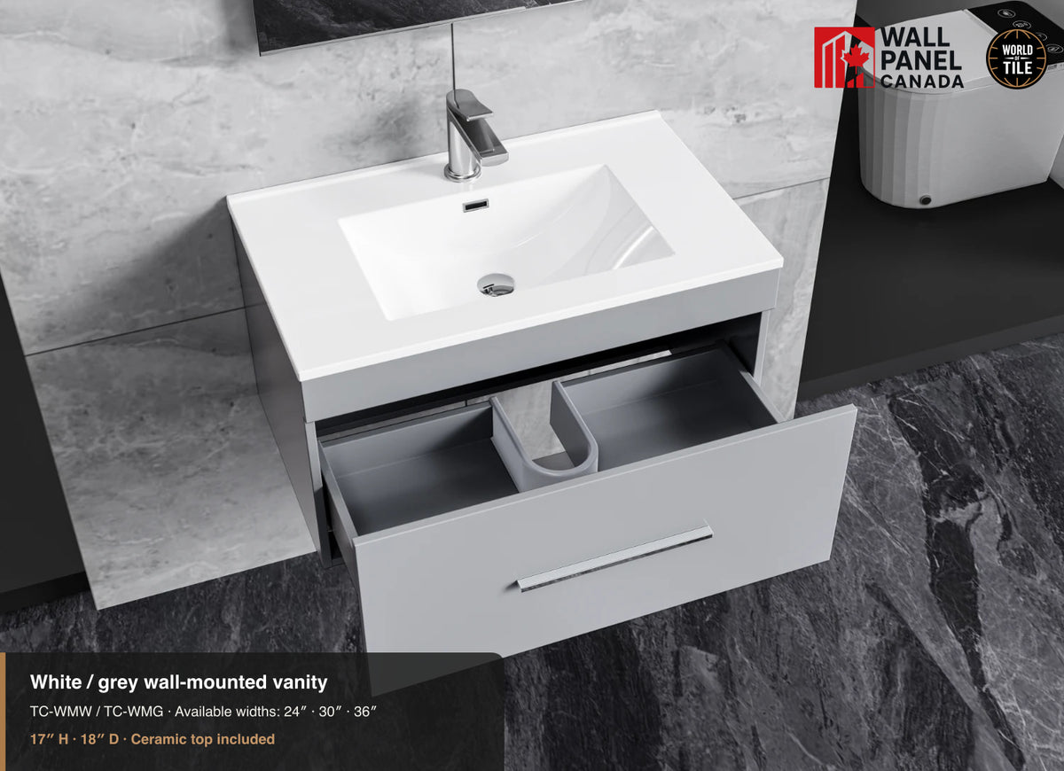 30" White/Grey Wall-Mounted Vanity