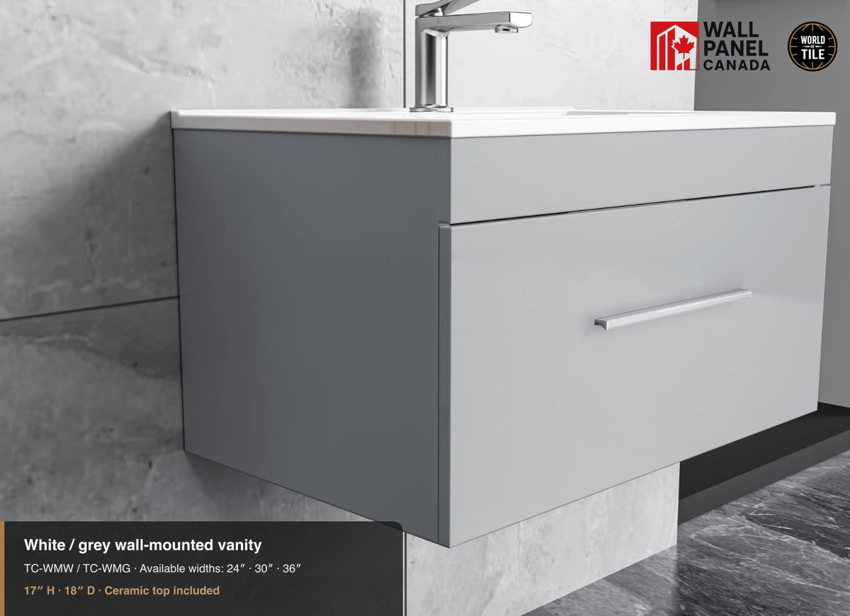 30" White/Grey Wall-Mounted Vanity