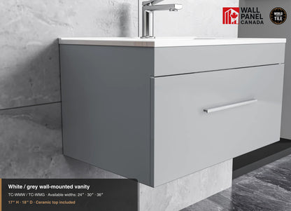30" White/Grey Wall-Mounted Vanity