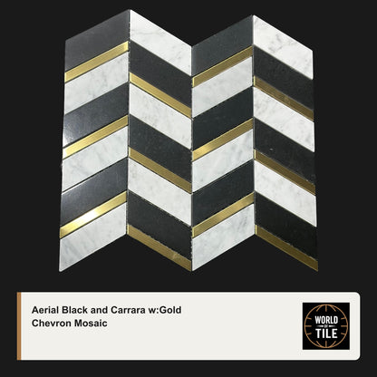 Aerial Black & Carrara w/Gold Chevron Mosaic