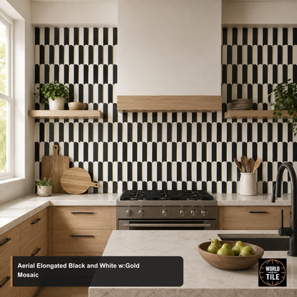 Aerial Elongated Black & White w/Gold Mosaic