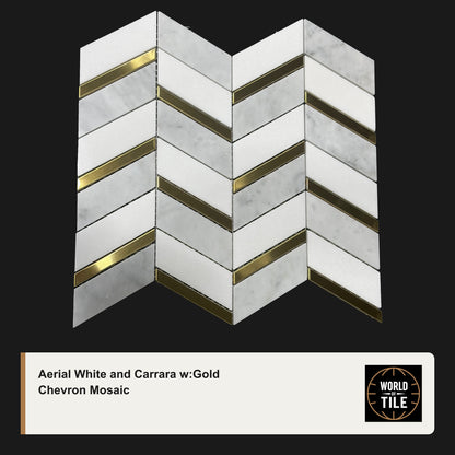 Aerial White & Carrara w/Gold Chevron Mosaic