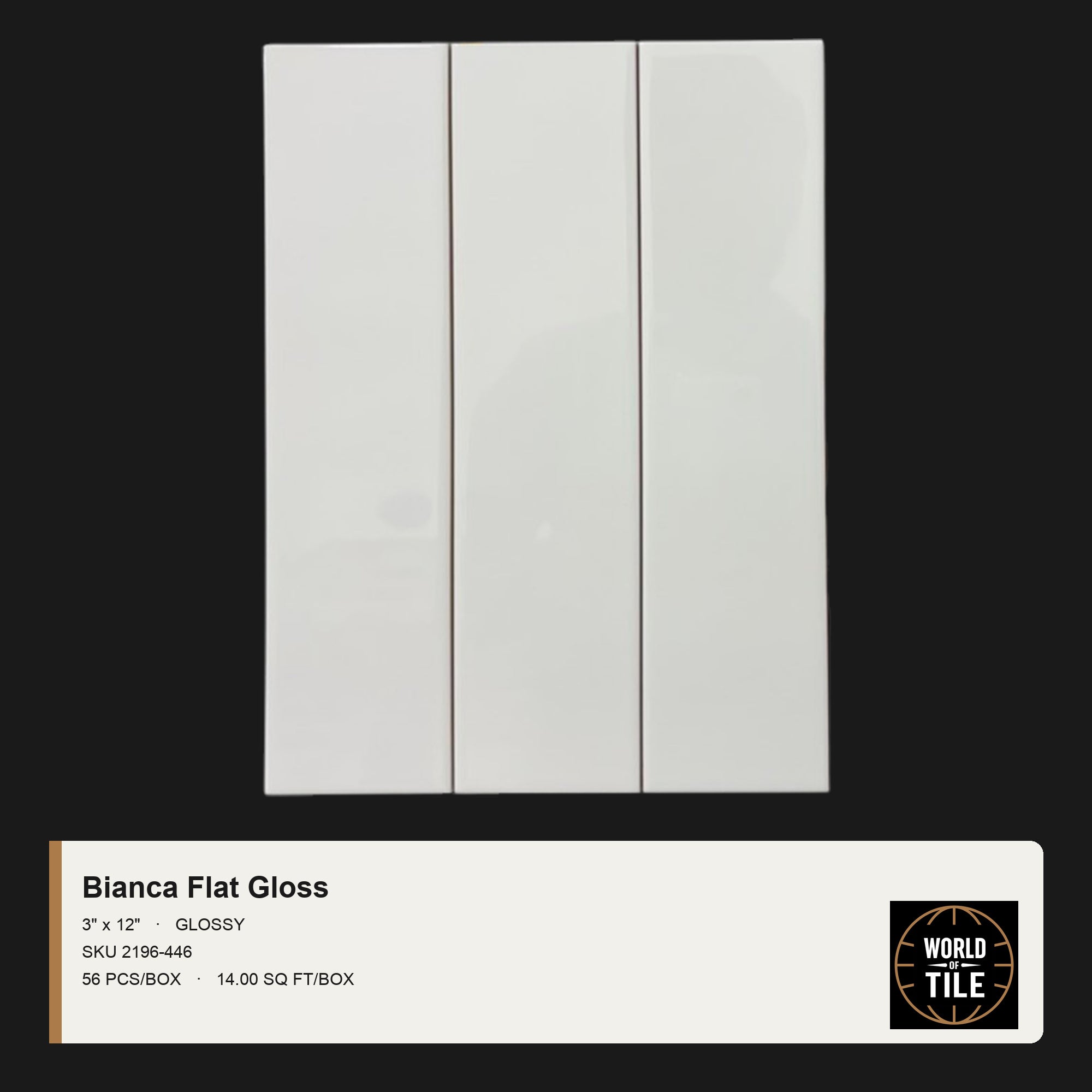 Bianca Flat Gloss 3" x 12" ceramic subway tile