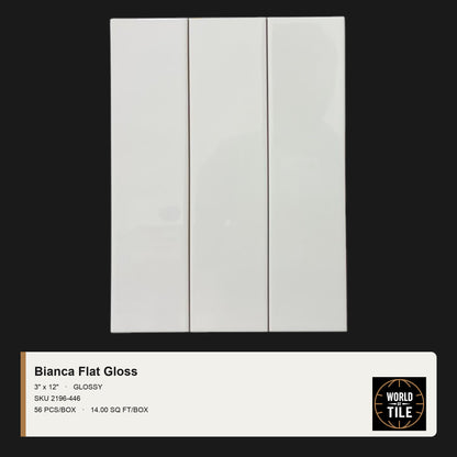 Bianca Flat Gloss 3" x 12" ceramic subway tile