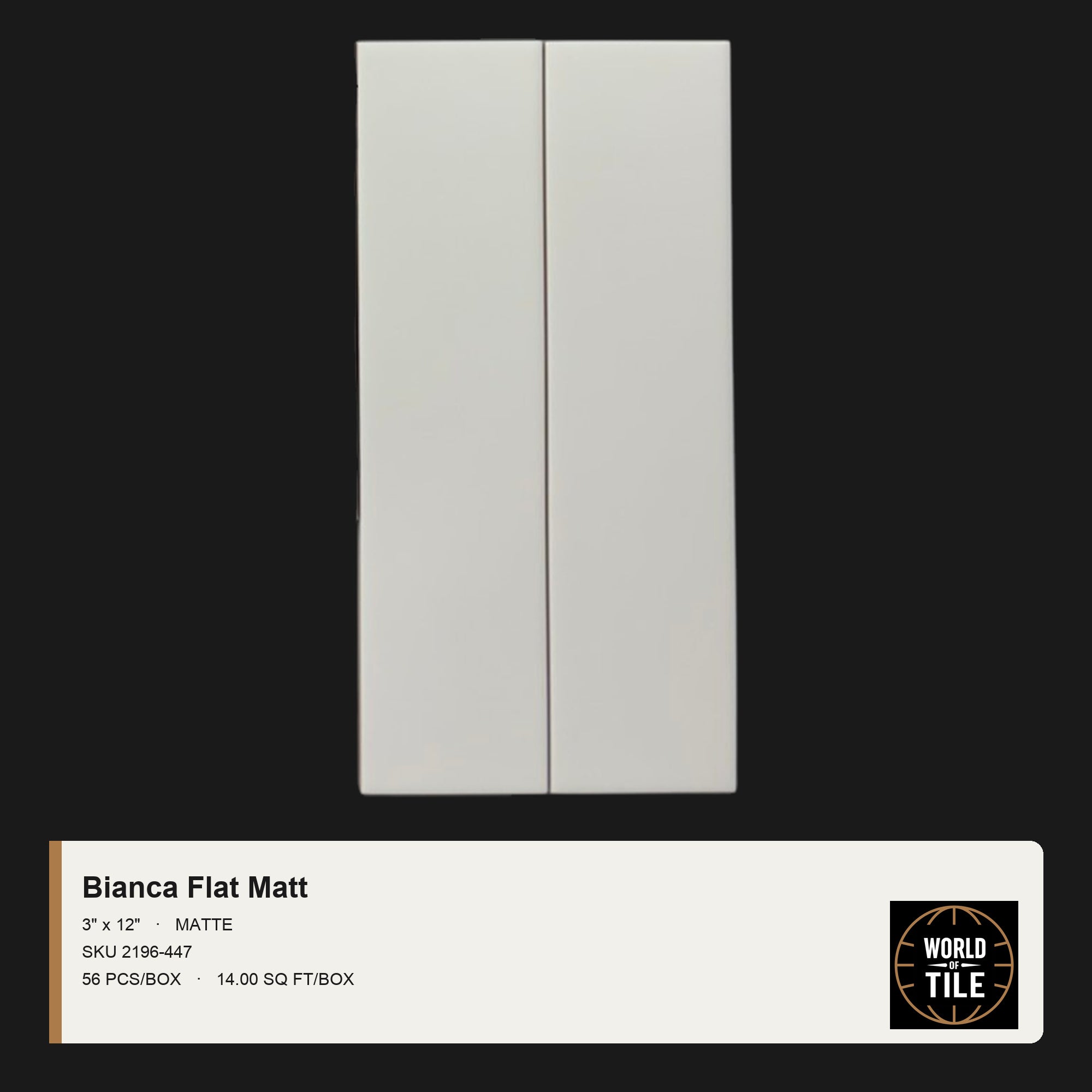 Bianca Flat Matte 3" x 12" ceramic subway tile