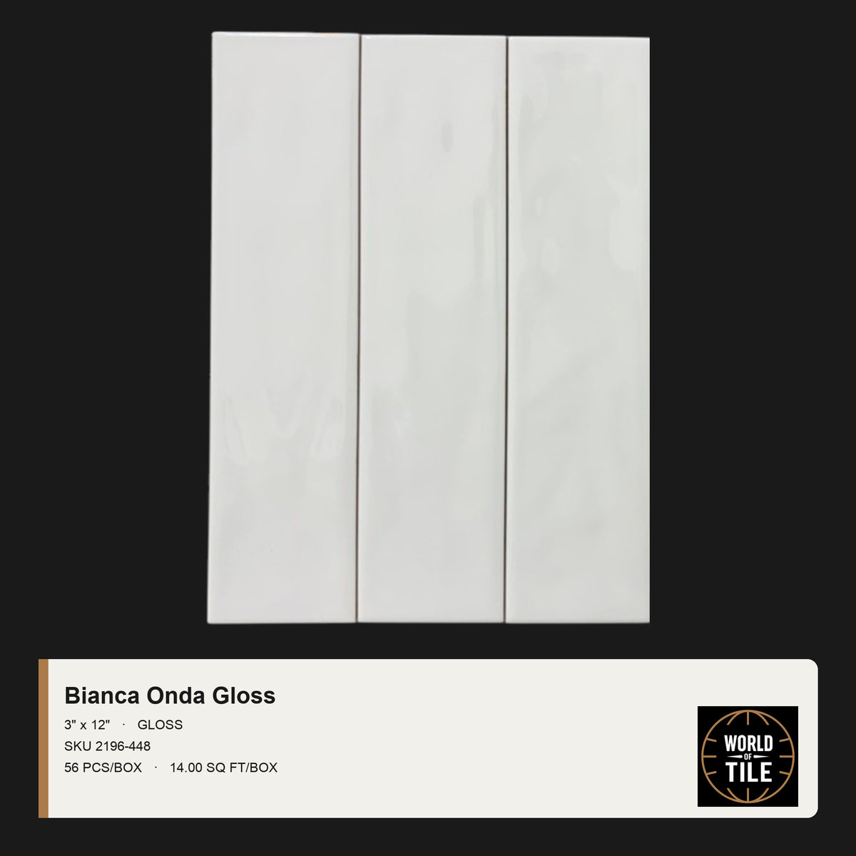 Bianca Onda Gloss 3" x 12" ceramic subway tile