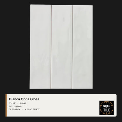 Bianca Onda Gloss 3" x 12" ceramic subway tile