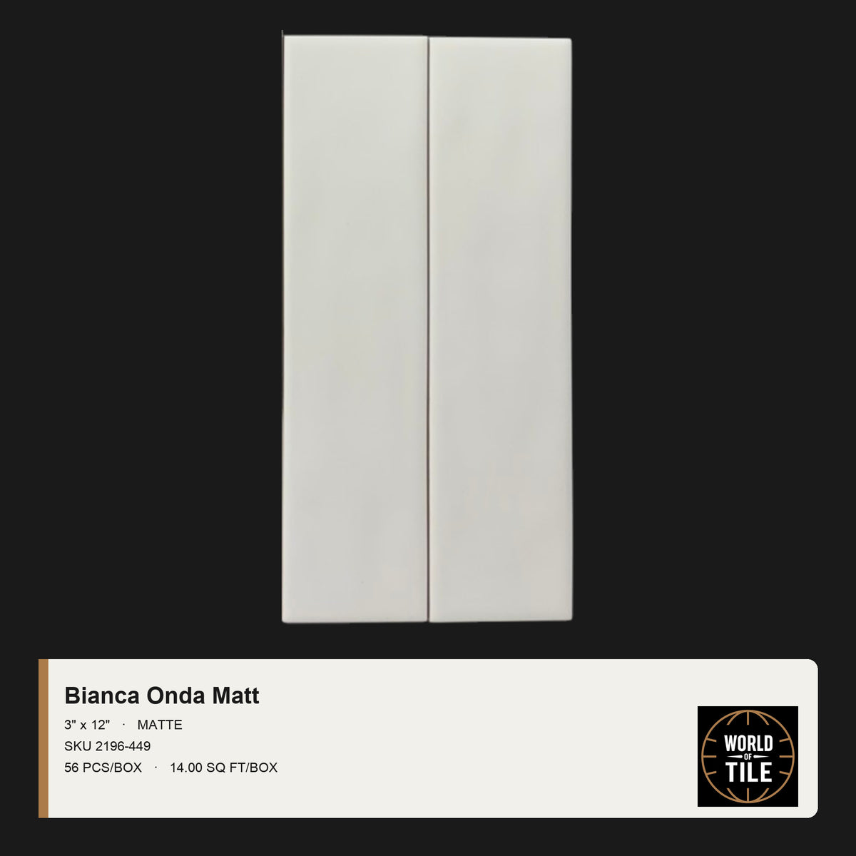 Bianca Onda Matte 3" x 12" ceramic subway tile