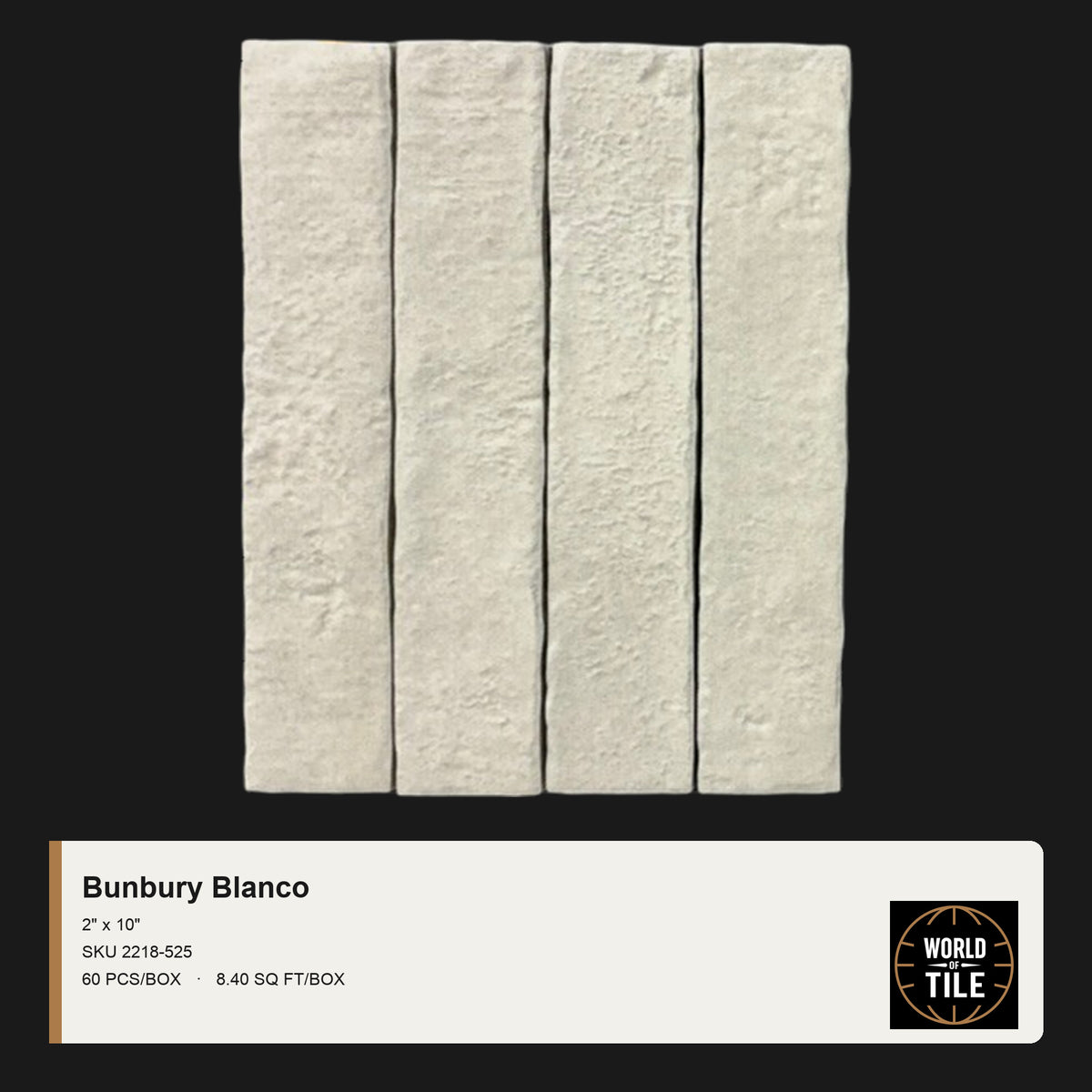 Bunbury Blanco 2" x 10" ceramic subway tile