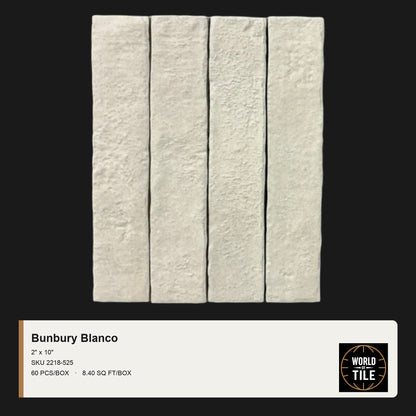 Bunbury Blanco 2" x 10" ceramic subway tile