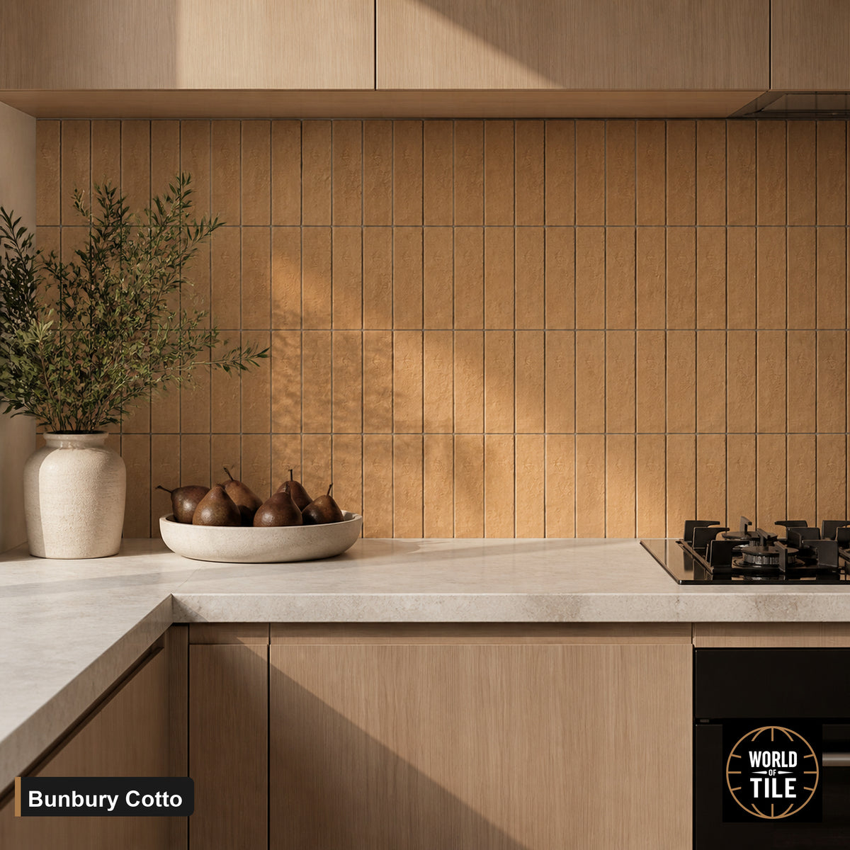 Bunbury Cotto subway tile installed as a kitchen backsplash