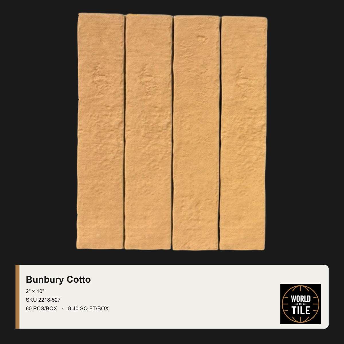 Bunbury Cotto 2" x 10" ceramic subway tile