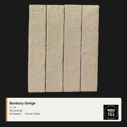 Bunbury Greige 2" x 10" ceramic subway tile