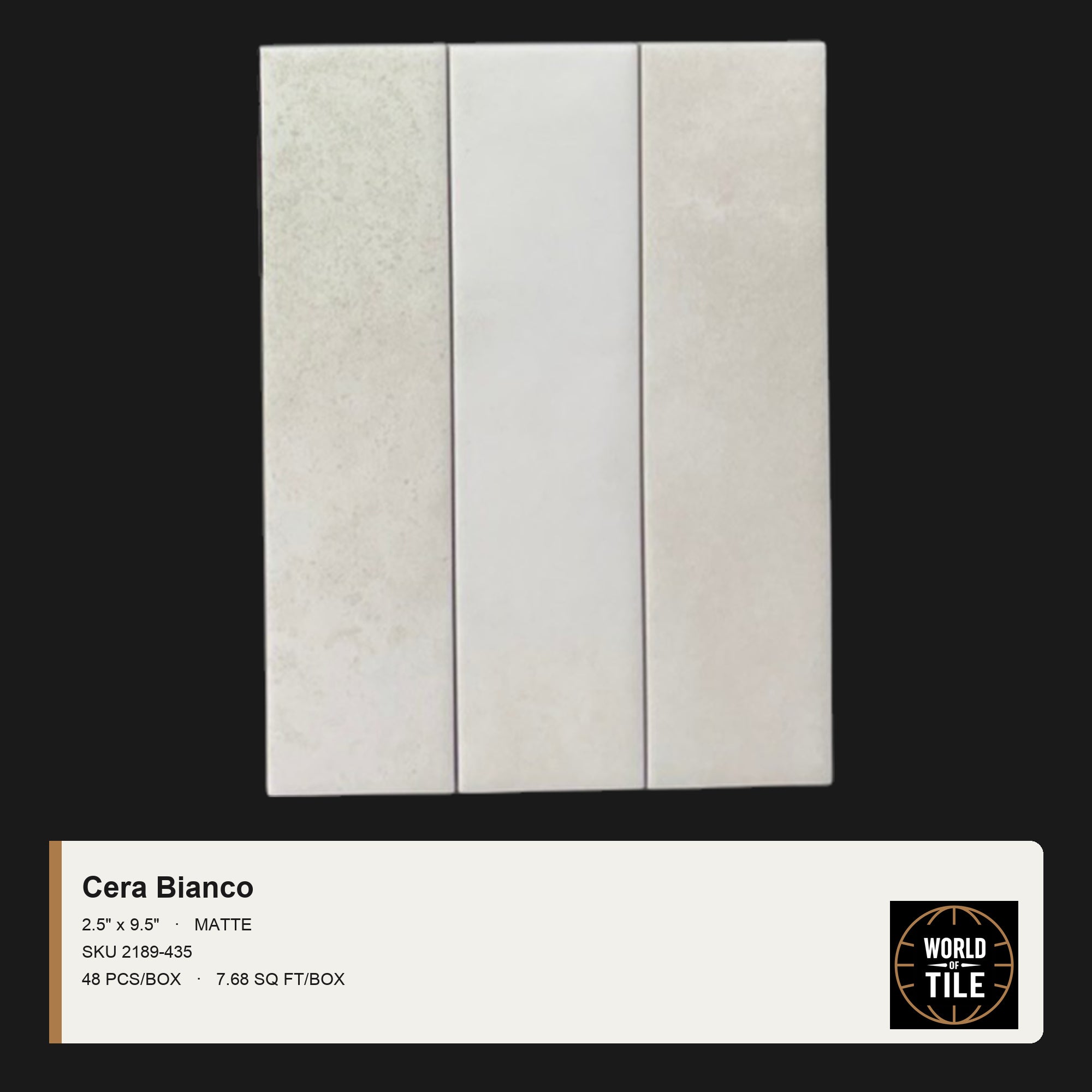 Cera Bianco Matte 2.5" x 9.5" ceramic subway tile