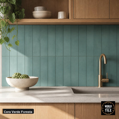 Cera Verde Foresta Matte subway tile installed as a kitchen backsplash